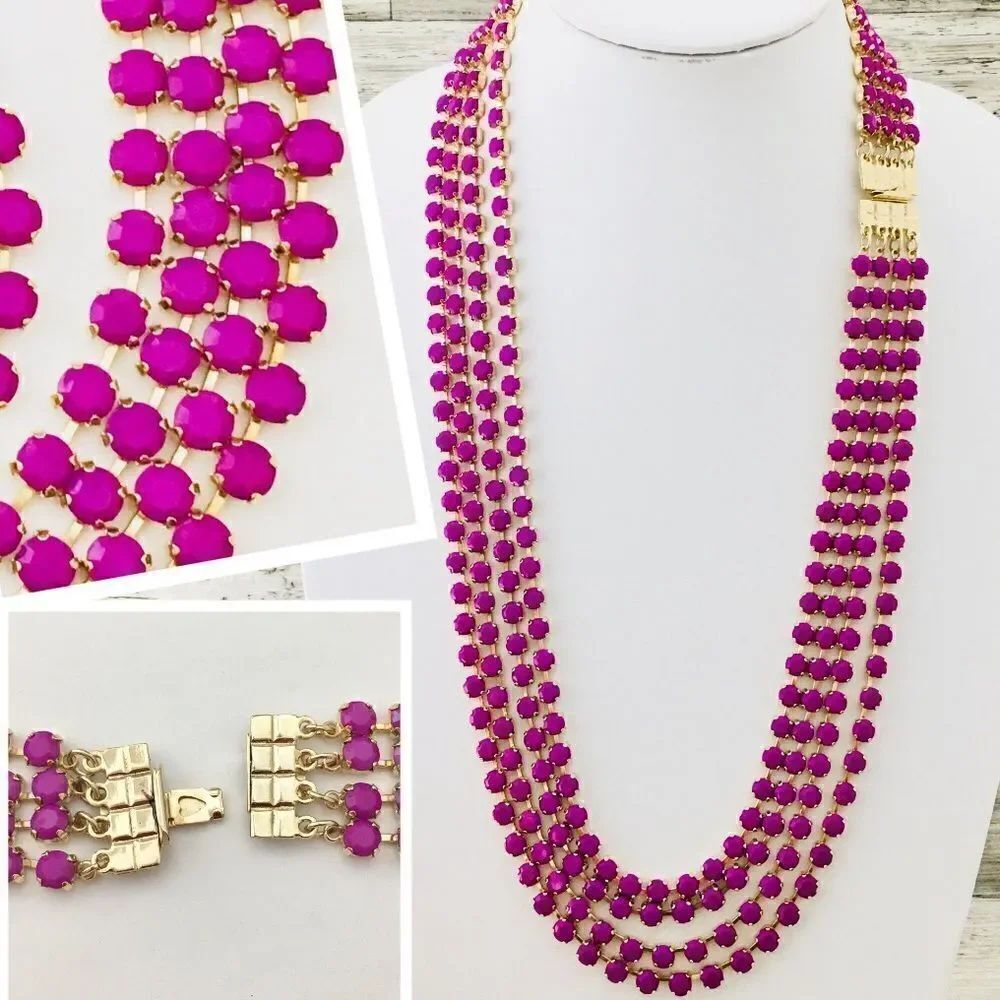 Massive Stunning Statement Medium Orchid Pink Cabochons Prong s Necklace 4510